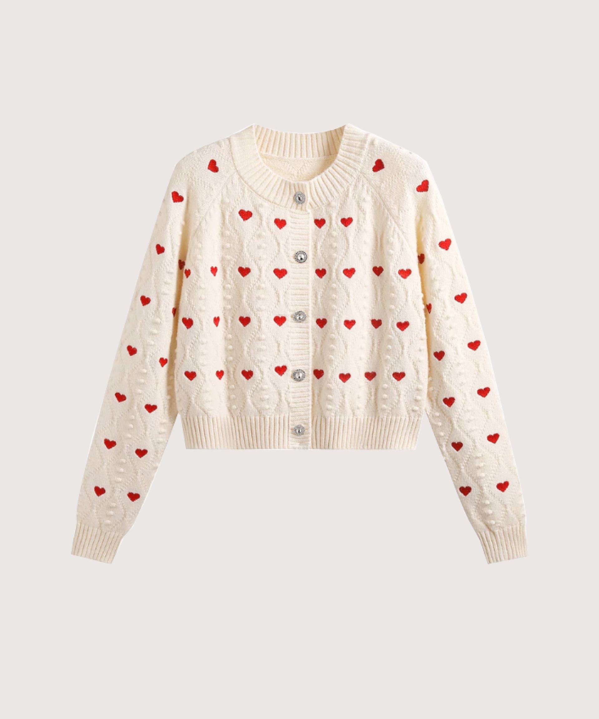 ラポミ プチ LA POMME petit Many Heart Rib Cardigan,Apricot