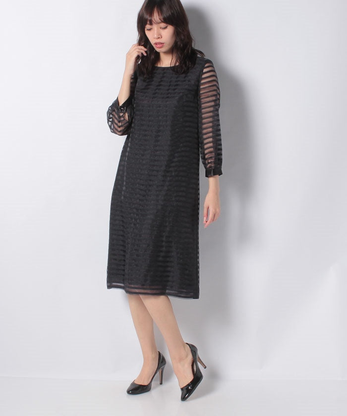 ラフェスタ シック La Festa Chic 【フォーマル】オーガンジーボーダードレス (ブラック) ブラック