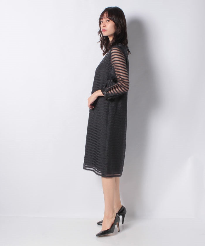 ラフェスタ シック La Festa Chic 【フォーマル】オーガンジーボーダードレス (ブラック) ブラック