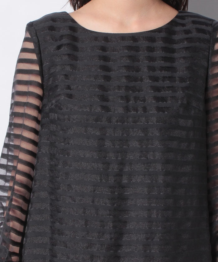 ラフェスタ シック La Festa Chic 【フォーマル】オーガンジーボーダードレス (ブラック) ブラック