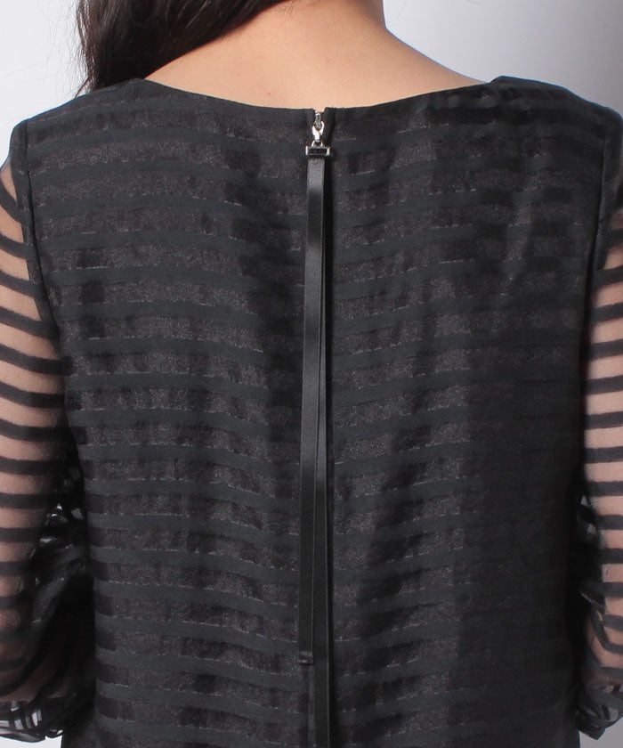 ラフェスタ シック La Festa Chic 【フォーマル】オーガンジーボーダードレス (ブラック) ブラック