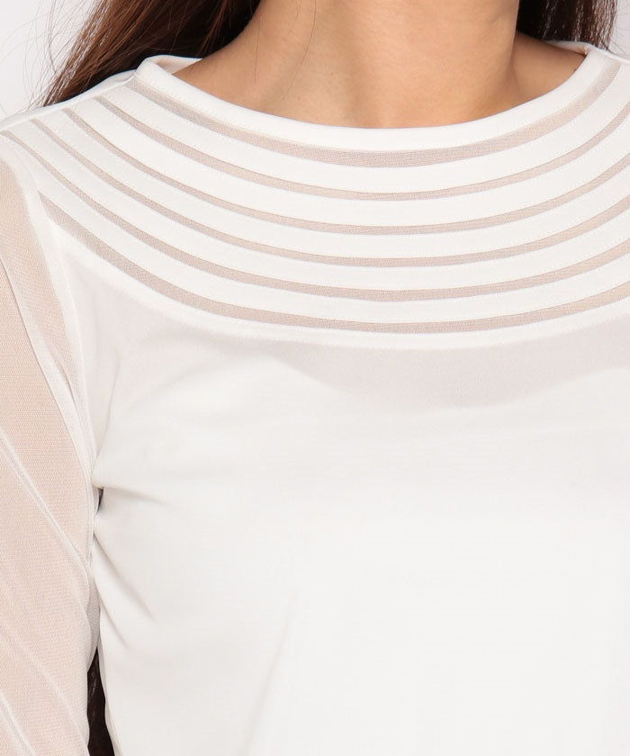 ラ ジョコンダ LA JOCONDE 【洗える】七分袖スムース×チュールカットソー