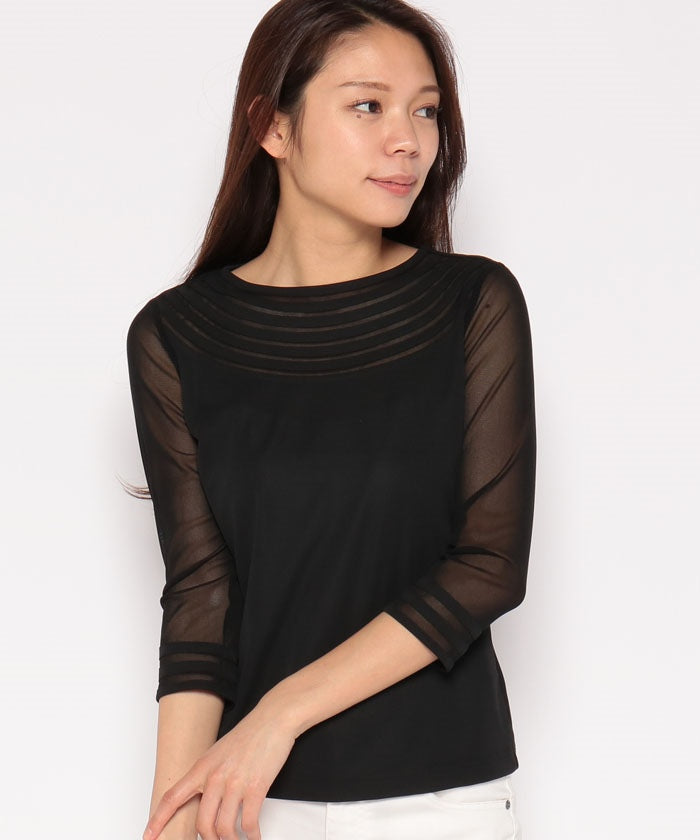 ラ ジョコンダ LA JOCONDE 【洗える】七分袖スムース×チュールカットソー