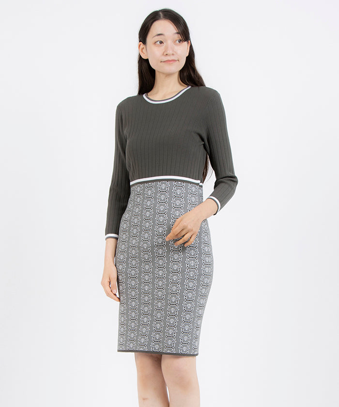 Madam Joconde Geometric Pattern Jacquard Knit Dress