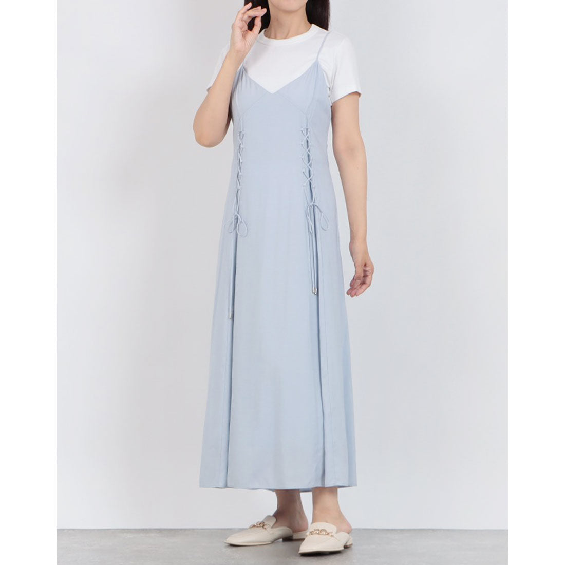 レディメイド LADYMADE レースアップキャミワンピース (ライトブルー) ライトブルー