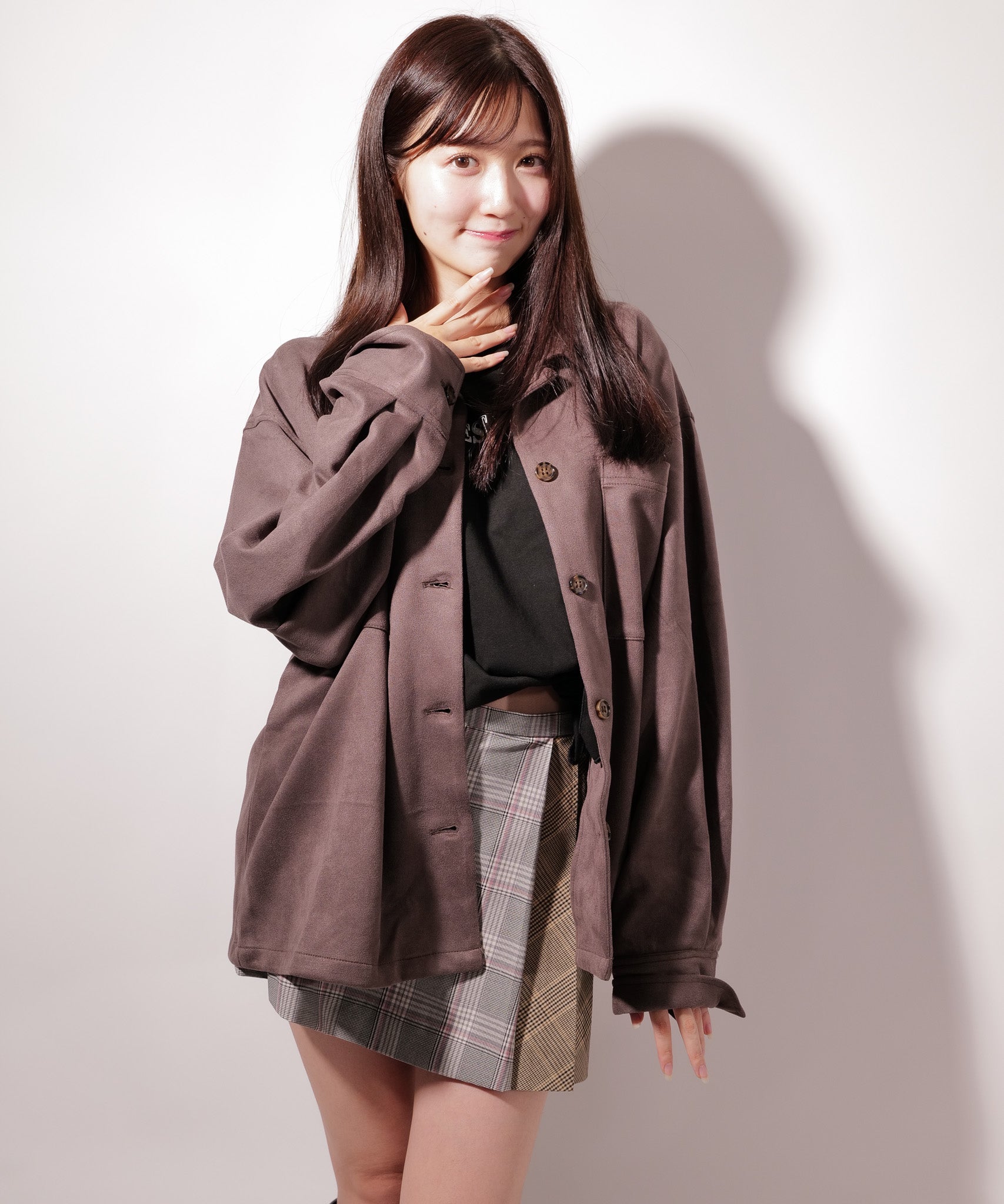 ラテラテ lattelatte フェイク スウェード シャツジャケット (チャコールグレー) チャコールグレー