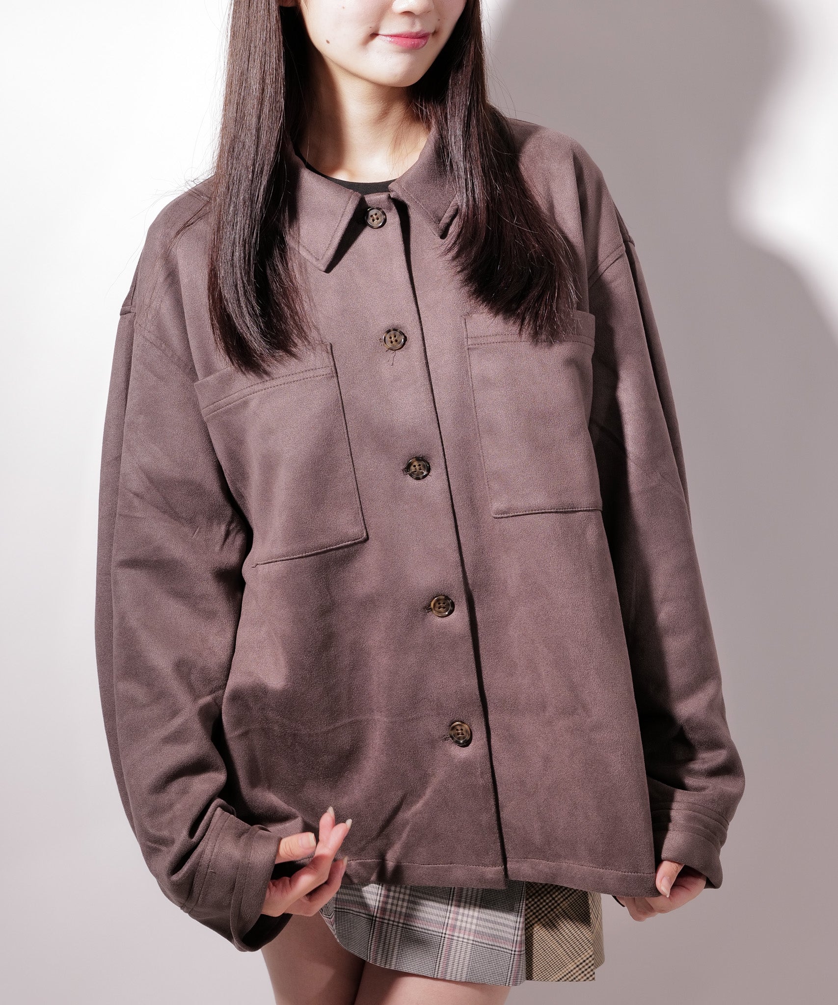 ラテラテ lattelatte フェイク スウェード シャツジャケット (チャコールグレー) チャコールグレー