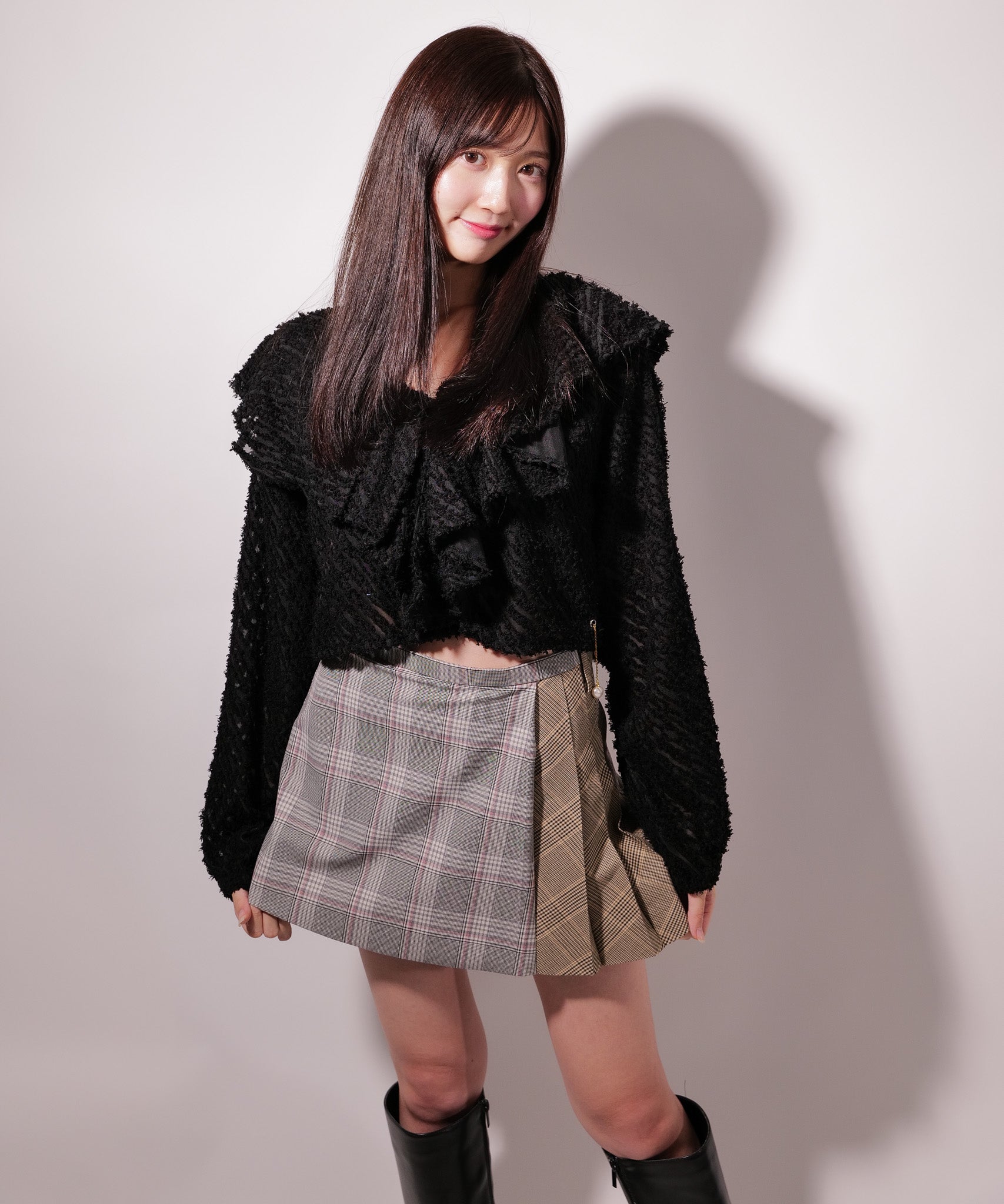 ラテラテ lattelatte LTチェック切り替えミニスカート (グレー) グレー