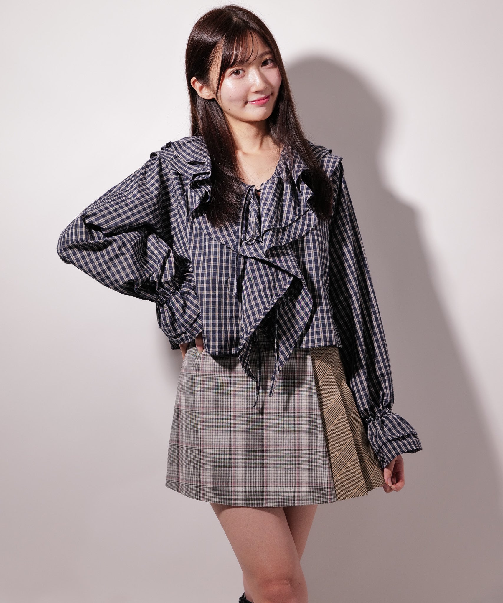 ラテラテ lattelatte LTチェック切り替えミニスカート (グレー) グレー