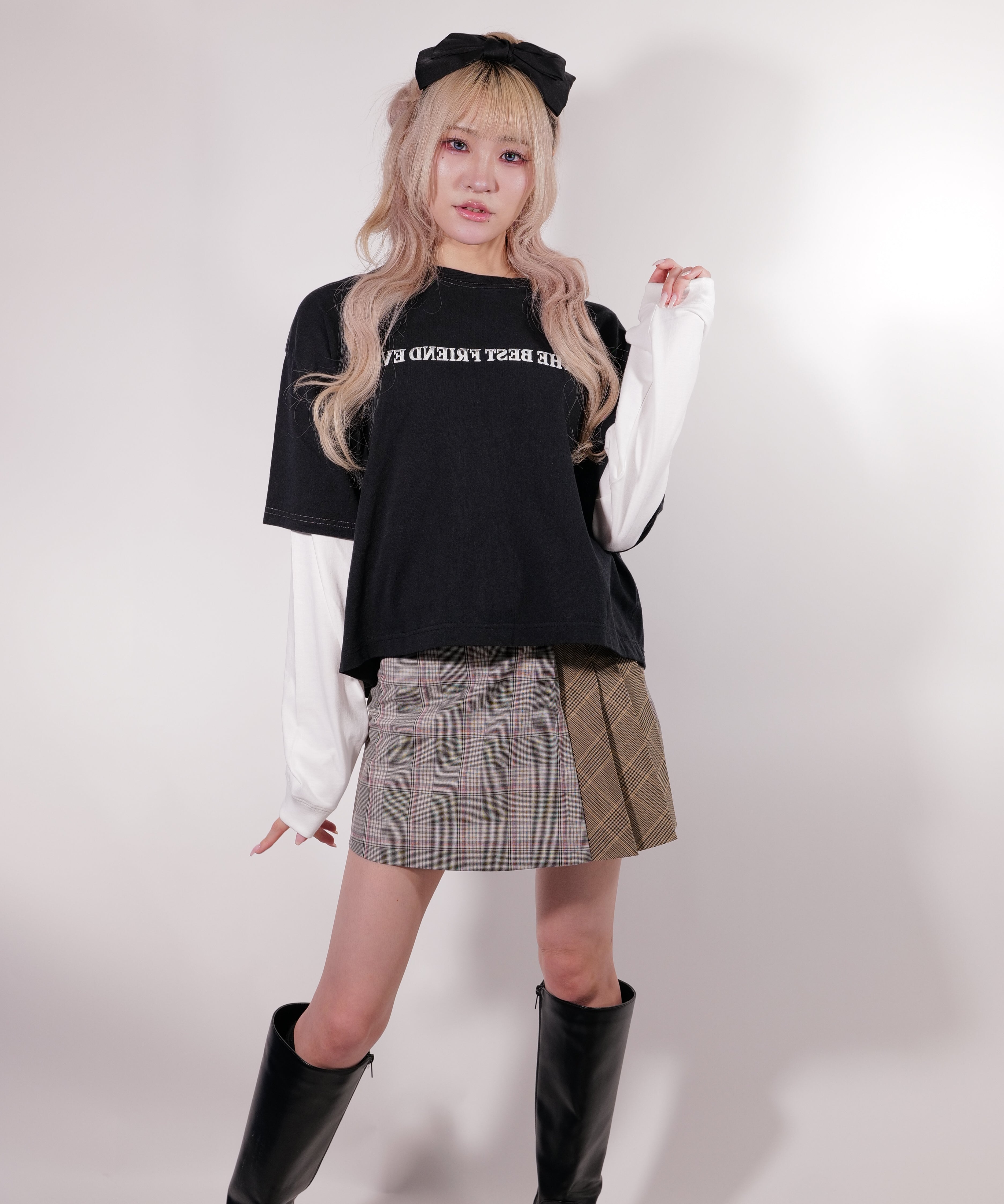 ラテラテ lattelatte LTチェック切り替えミニスカート (グレー) グレー