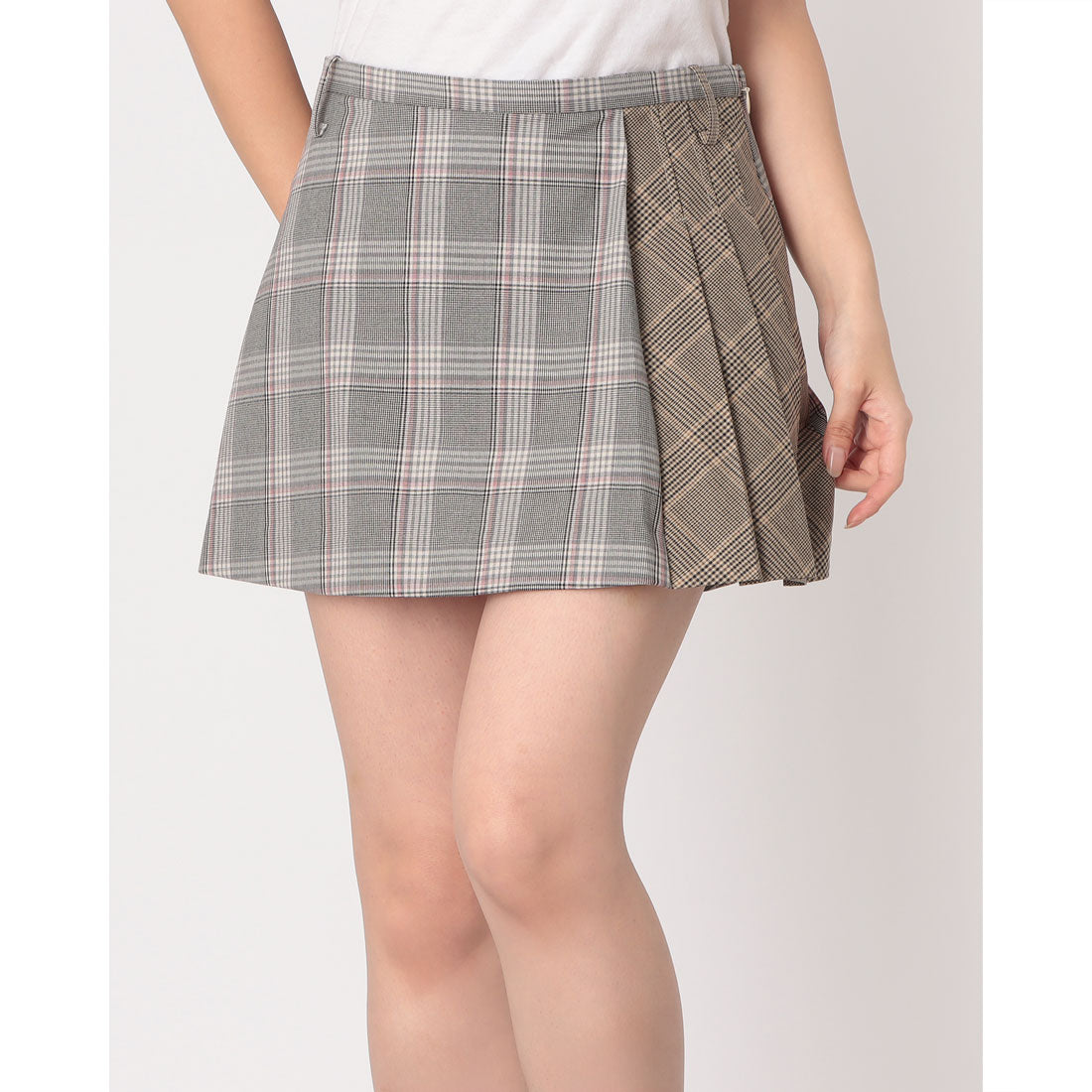 ラテラテ lattelatte LTチェック切り替えミニスカート (グレー) グレー