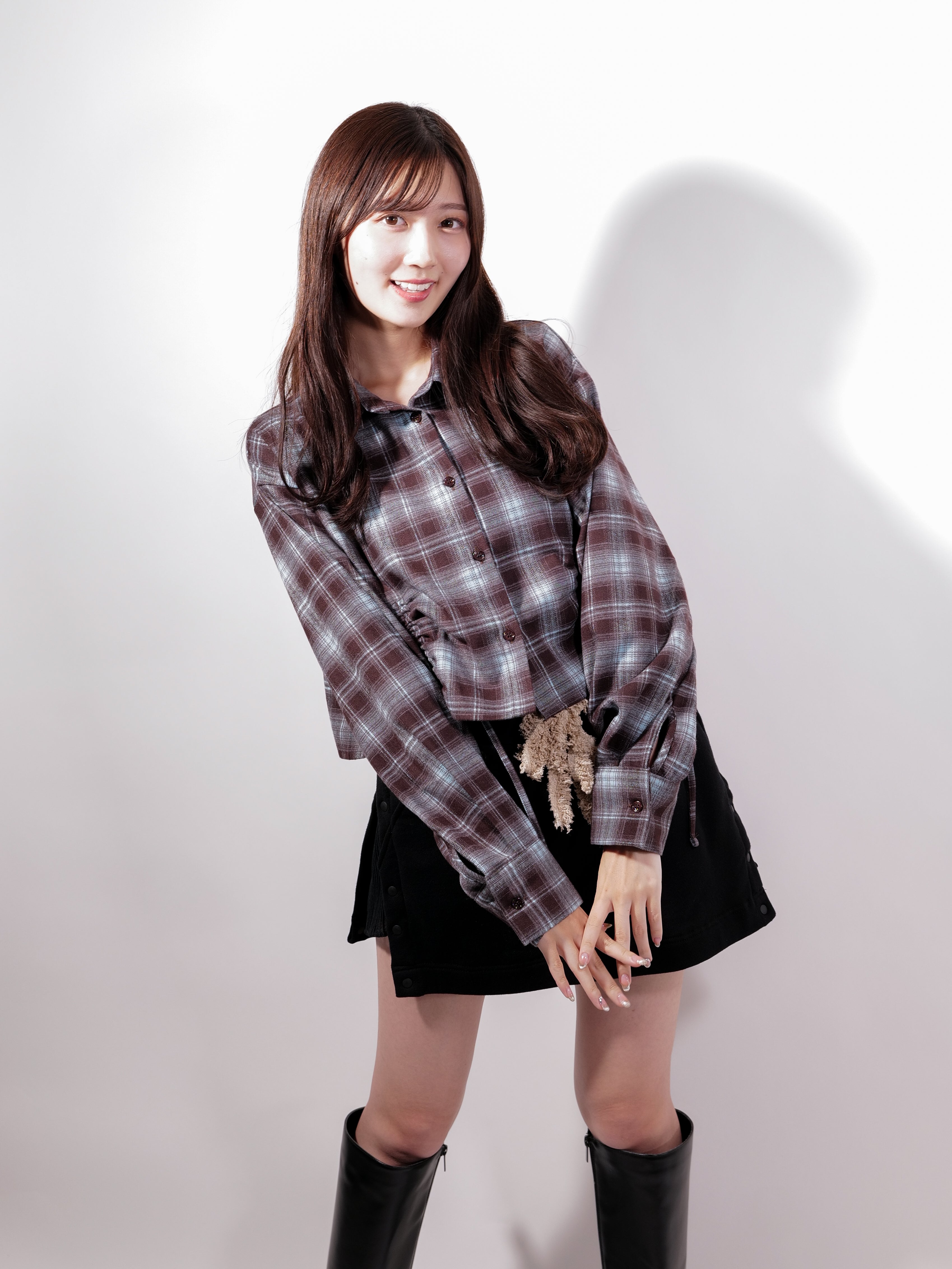 ラテラテ lattelatte ドローストリング クロップド ネルシャツ (ブラック) ブラック