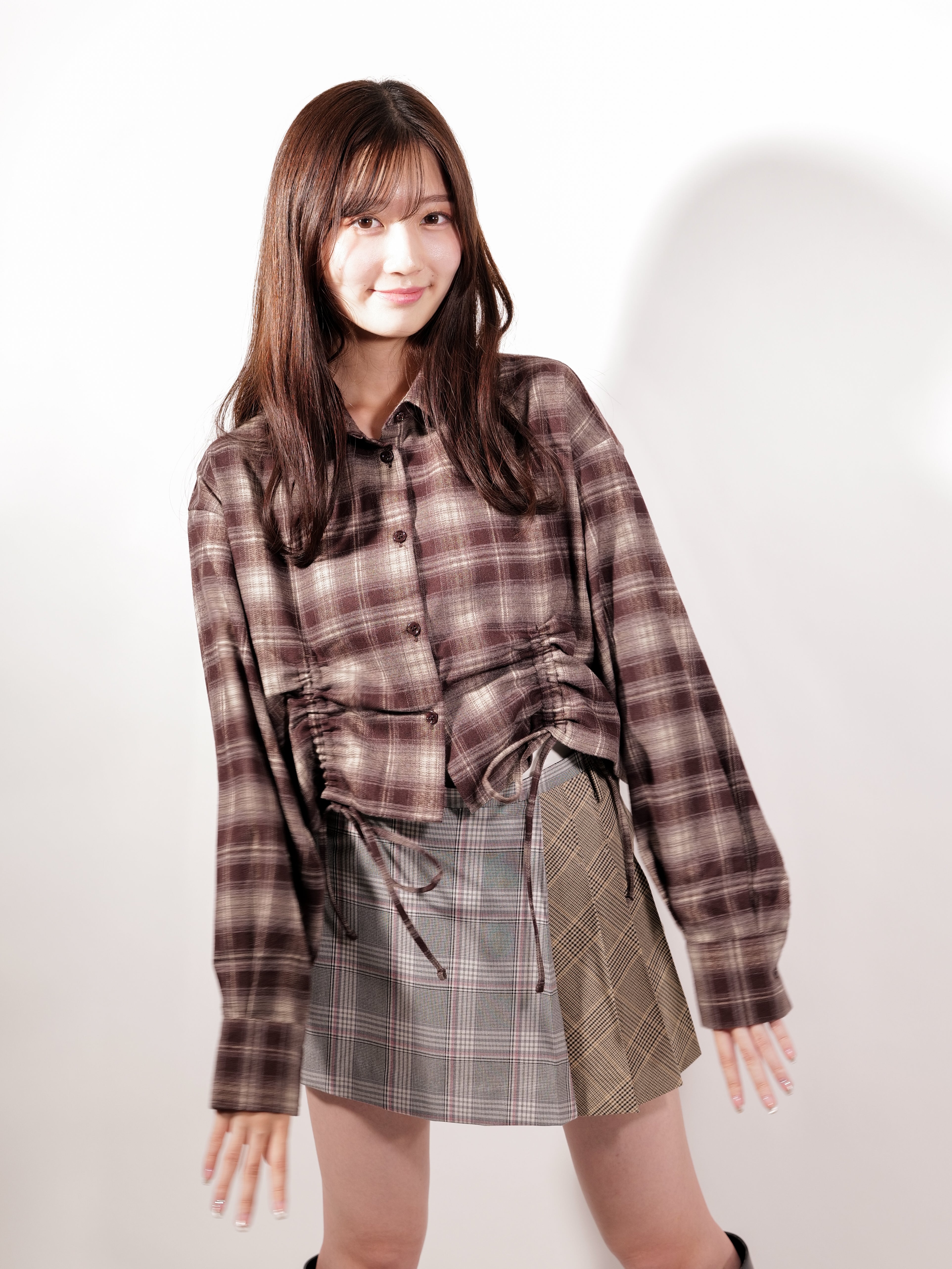 ラテラテ lattelatte ドローストリング クロップド ネルシャツ (ブラック) ブラック