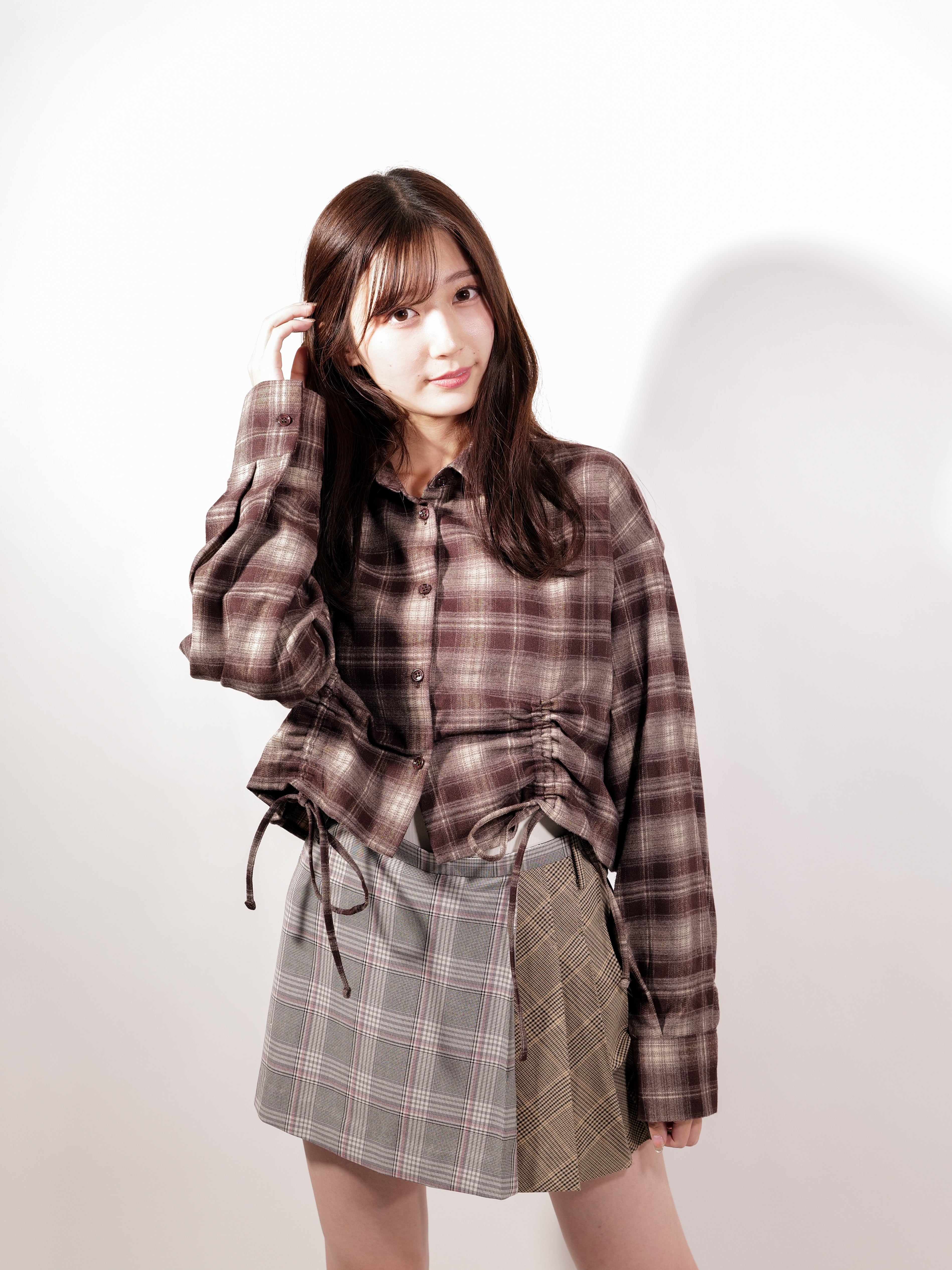 ラテラテ lattelatte ドローストリング クロップド ネルシャツ (ブラック) ブラック