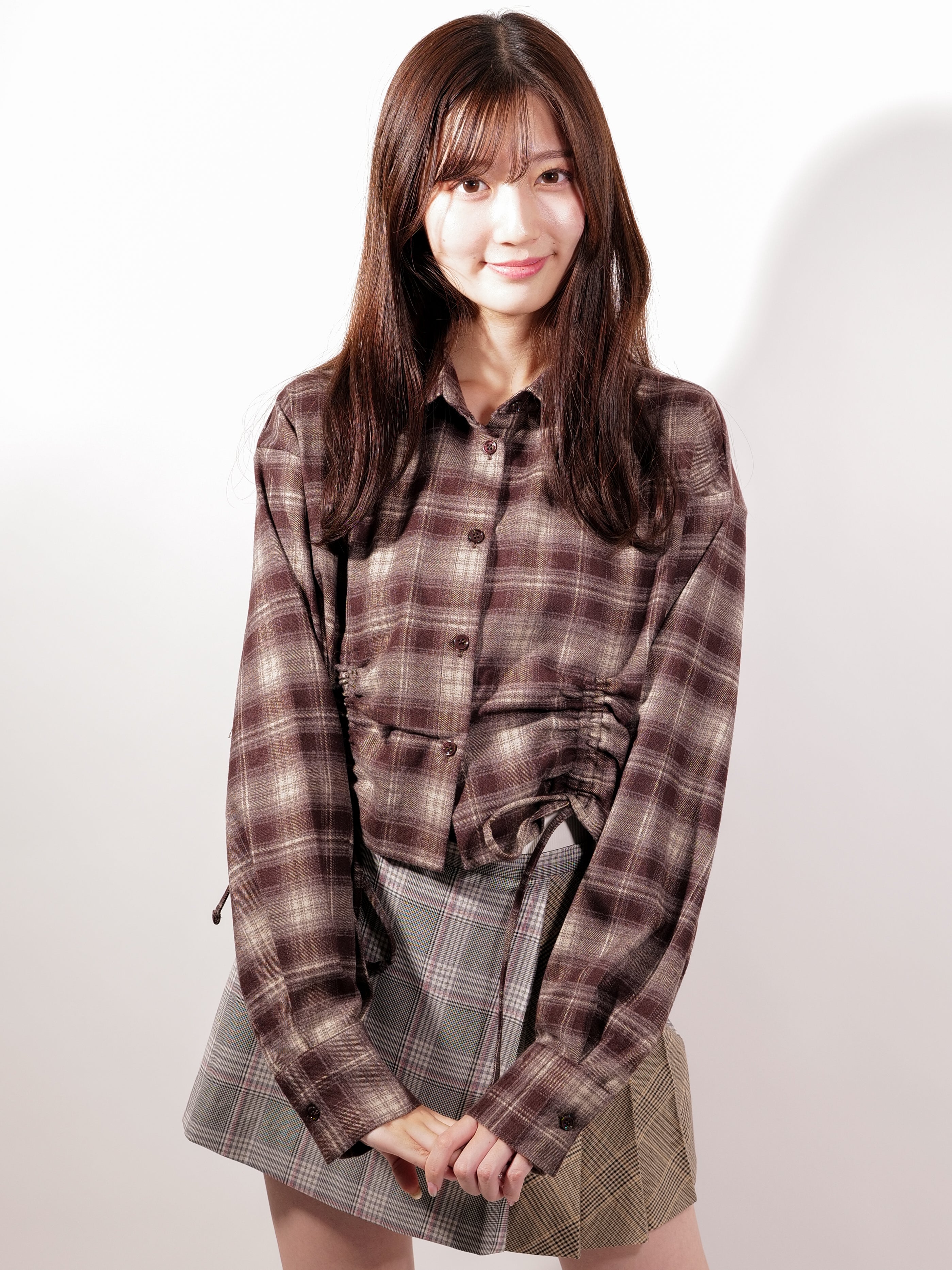 ラテラテ lattelatte ドローストリング クロップド ネルシャツ (ブラウン) ブラウン