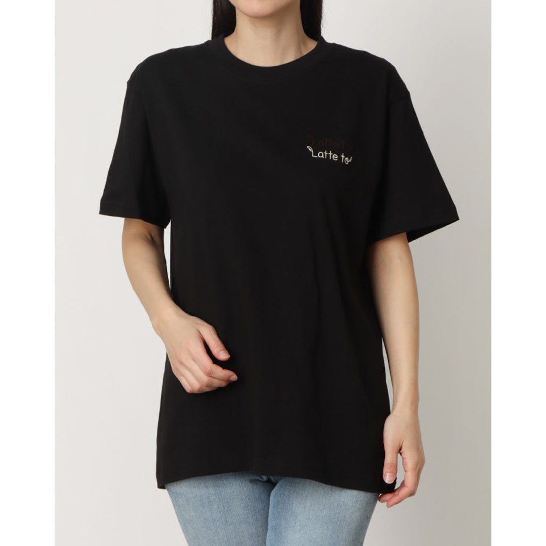 ラテラテ lattelatte lateto刺繍T-sh (ブラック) ブラック