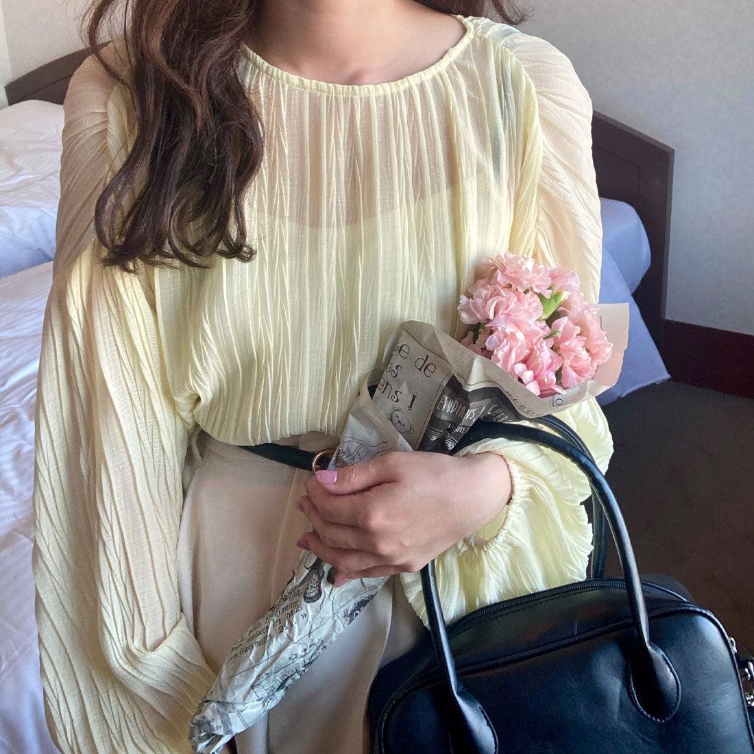 ラウアー LAUIR リンクルブラウス,イエロー