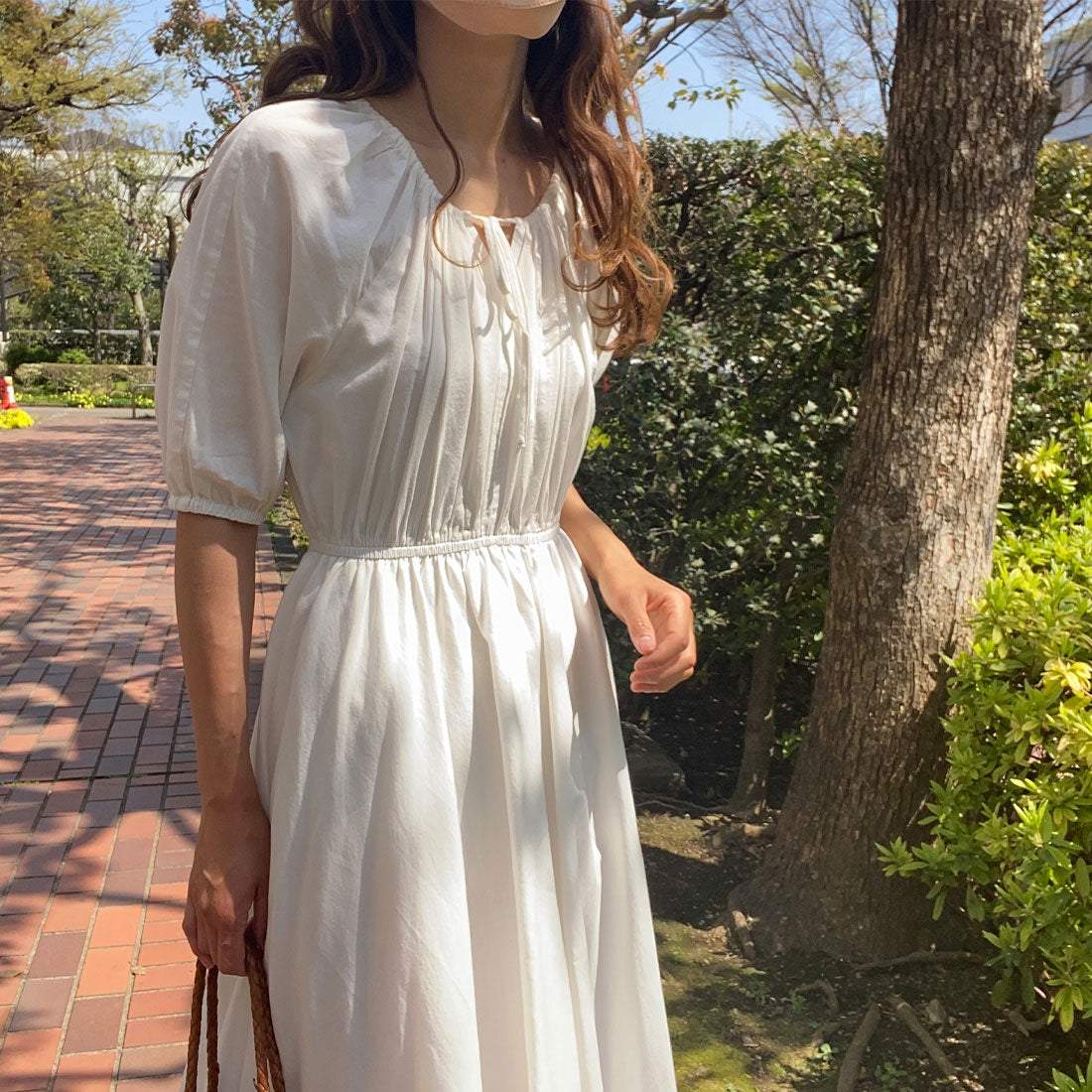 ラウアー LAUIR バルーンスリーブワンピース (ホワイト) ホワイト