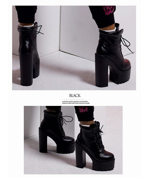 ボムシェル bombshell ブーツ ダンスシューズ 厚底 ショートブーツ 大きいサイズ チャンキーヒール レースアップ 編み上げ ハイヒール ダンス衣装 ブーティ ブーティー bombsh