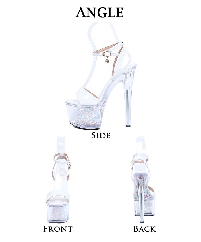 ボムシェル bombshell サンダル・パンプス ダンスシューズ ハイヒール ダンスシューズ ピンヒール 厚底 ストラップ 美脚 脚長効果 チャーム付き クリア モノトーンカラー bombs