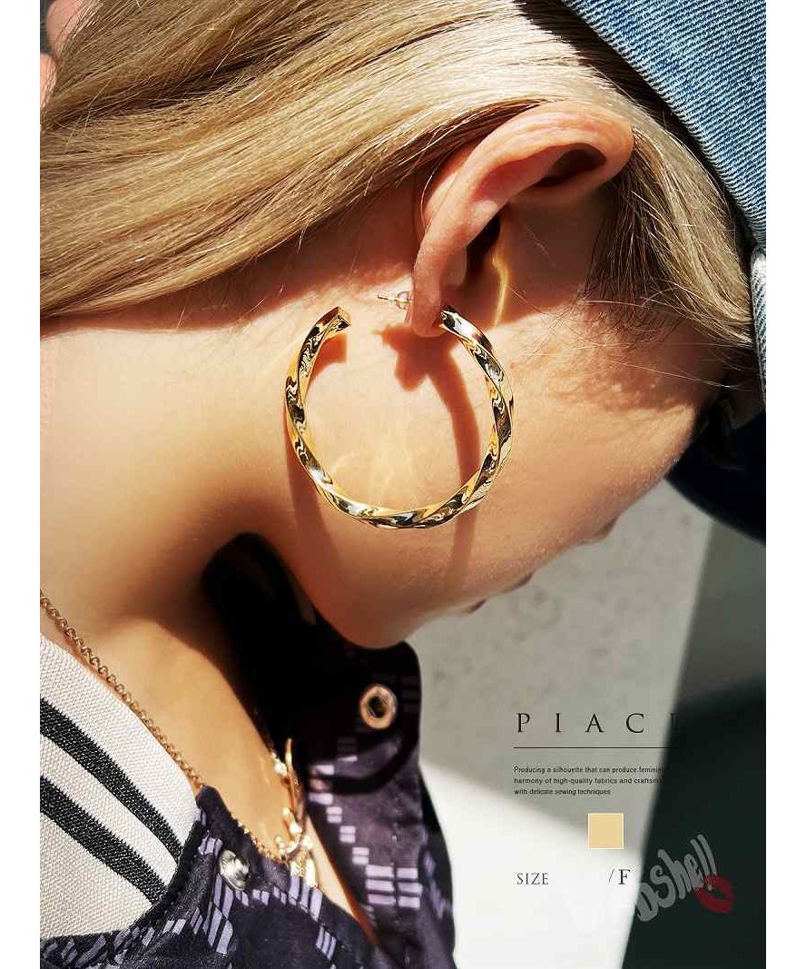 ボムシェル bombshell アクセサリー ツイスト ゴールド リングピアス フープピアス ダンスグッズ シンプル ギラギラ でかピアス ビッグ アクセサリー bombshell