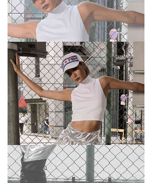 ボムシェル bombshell キャミソール・タンクトップ タンクトップ ショート丈 ハイネック ノースリーブ トップス ホワイト 無地 レッスン着 レディース ダンス衣装 bombshell