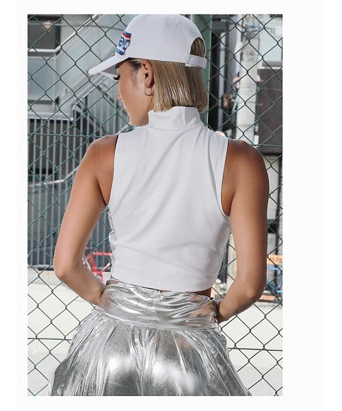 ボムシェル bombshell キャミソール・タンクトップ タンクトップ ショート丈 ハイネック ノースリーブ トップス ホワイト 無地 レッスン着 レディース ダンス衣装 bombshell