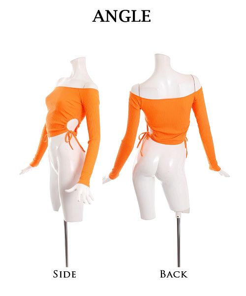 ボムシェル bombshell 半袖カットソー カットソー ニット Tシャツ オフショル サイドカット へそ出し お腹出し プチプラ 長袖 ストリートファッション Bbomb