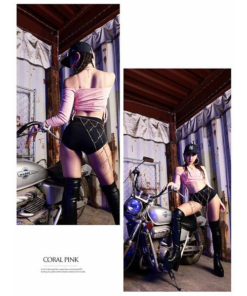 ボムシェル bombshell 半袖カットソー カットソー ニット Tシャツ オフショル サイドカット へそ出し お腹出し プチプラ 長袖 ストリートファッション Bbomb