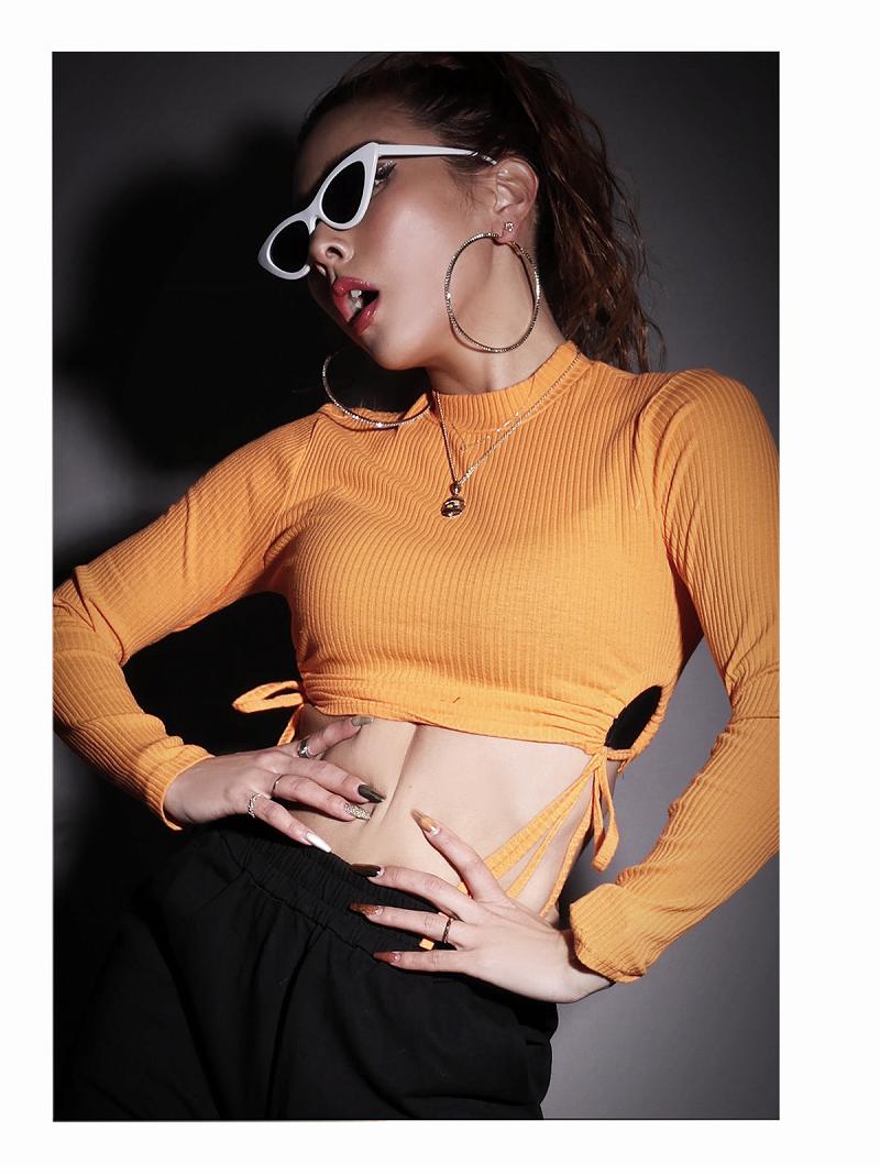 ボムシェル bombshell 半袖カットソー リブニット サイドカット カットソー ハイネック 短丈 長袖 プチプラ ストリートファッション カラバリ豊富 カットアウト Bbomb