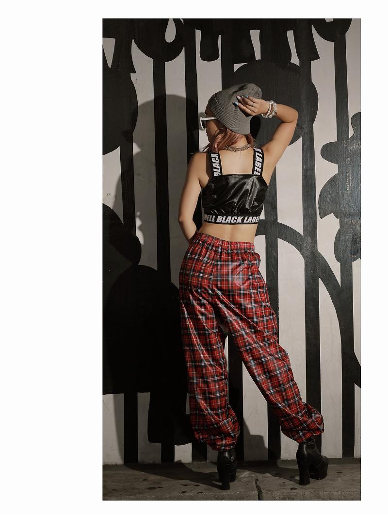 ボムシェル bombshell パンツ・サルエルパンツ サルエルパンツ タータン チェック柄 アンクル丈 ボトムス 体型カバー きれいめ レッスン着 イベント ダンス衣装 bombshell (レッド) レッド