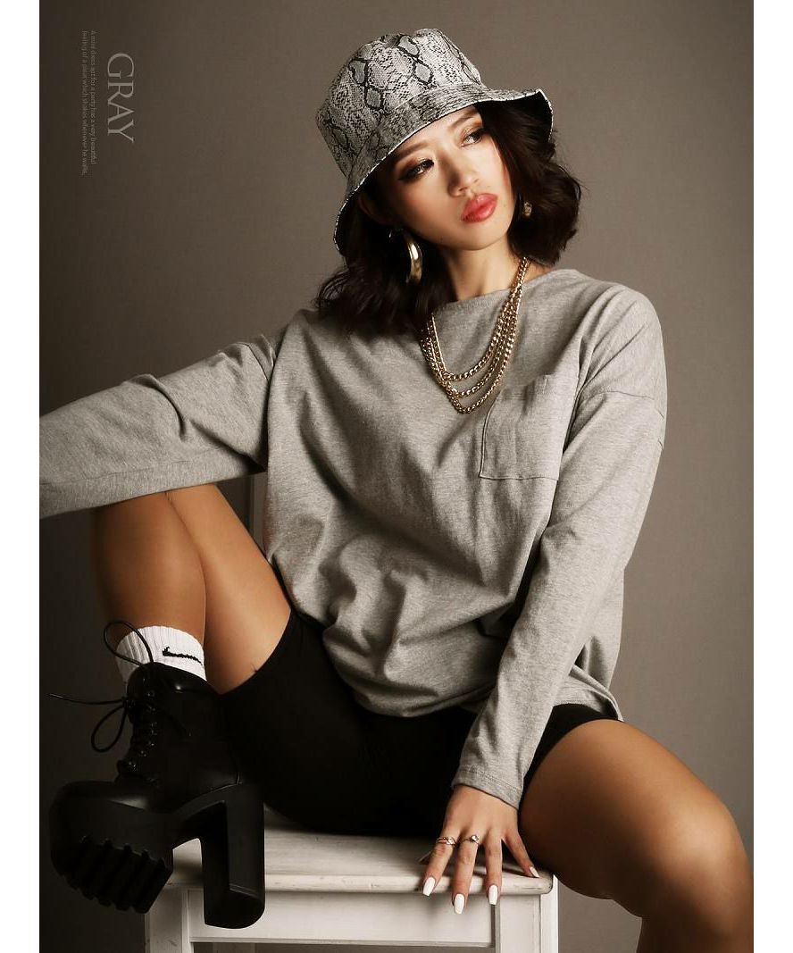 ボムシェル bombshell 長袖Tシャツ ビッグサイズ 長袖トップス ポケット付き カットソー ダンサー ヒップホップ B系 ストリート ダンス オーバーサイズ Bbomb