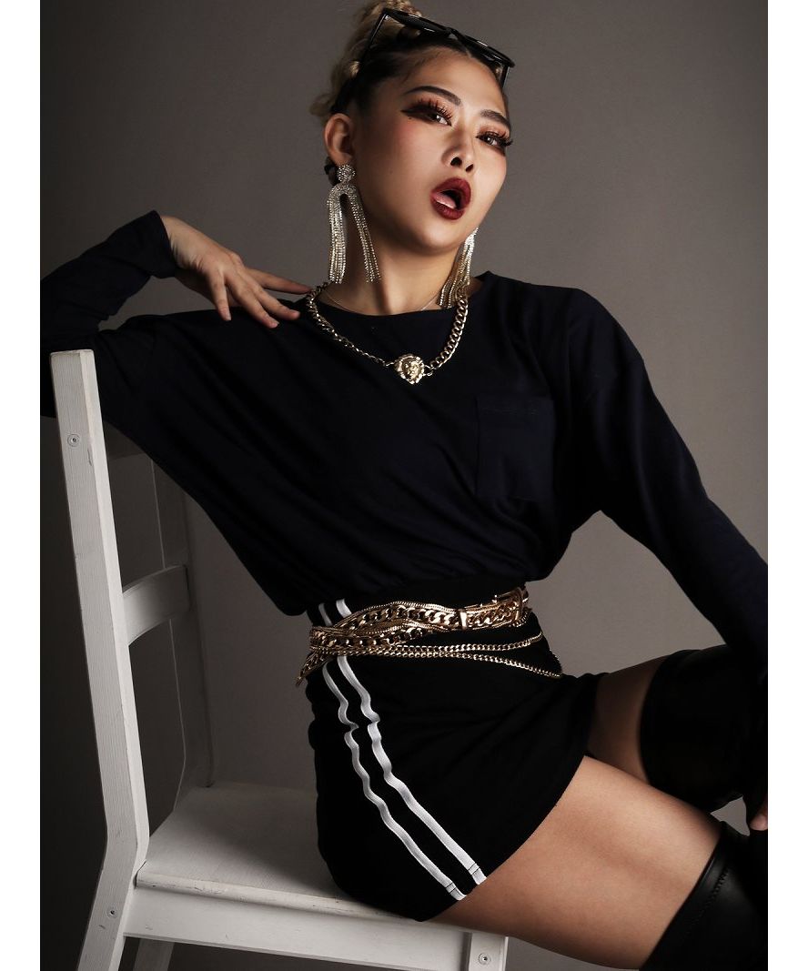 ボムシェル bombshell 長袖Tシャツ ビッグサイズ 長袖トップス ポケット付き カットソー ダンサー ヒップホップ B系 ストリート ダンス オーバーサイズ Bbomb