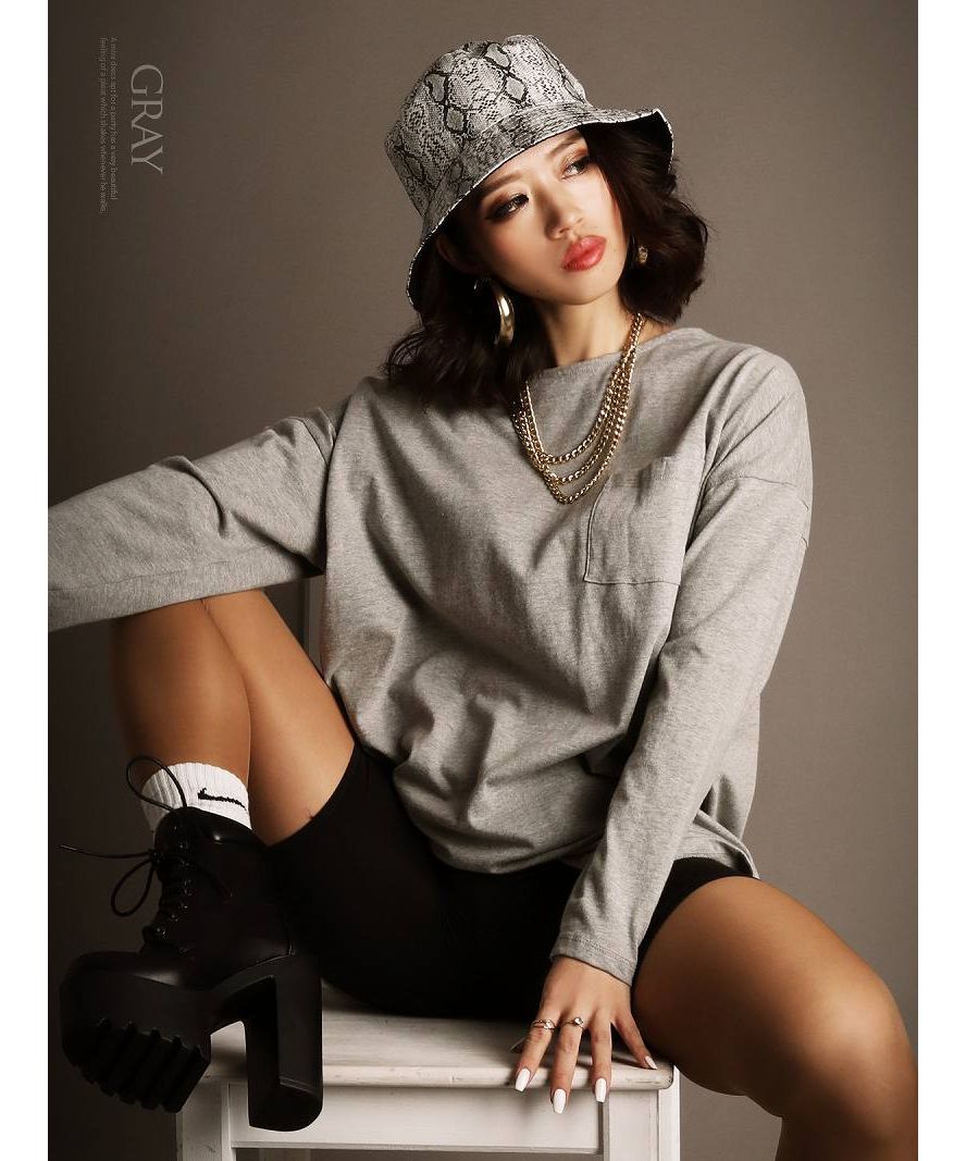 ボムシェル bombshell 長袖Tシャツ ビッグサイズ 長袖トップス ポケット付き カットソー ダンサー ヒップホップ B系 ストリート ダンス オーバーサイズ Bbomb