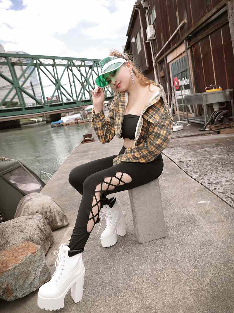 Bombshell leggings leggings long lace-up sexy dancer dance outfit bottoms festival coordination matching large size Bbomb