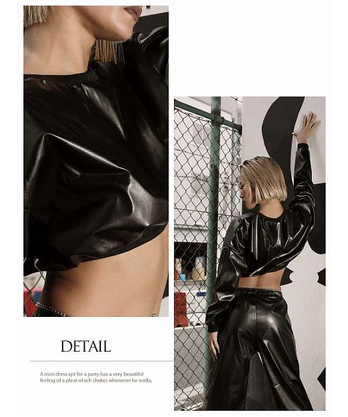 ボムシェル bombshell パーカー・トレーナー フェイクレザー ショート丈 トレーナー パーカー 黒 かっこいい ダンス衣装 ダンサー トップス 長袖 bombshell