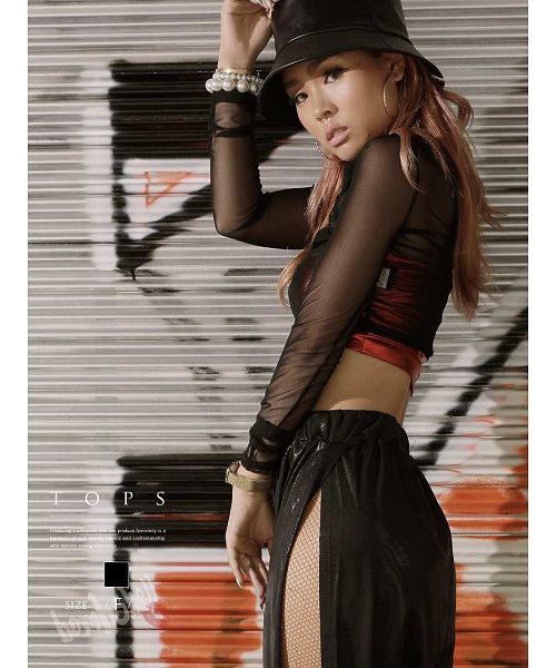 ボムシェル bombshell トップス シースルー メッシュ トップス ハイネック 黒 長袖 sexy ダンサー衣装 フェスコーデ プチプラ bombshell