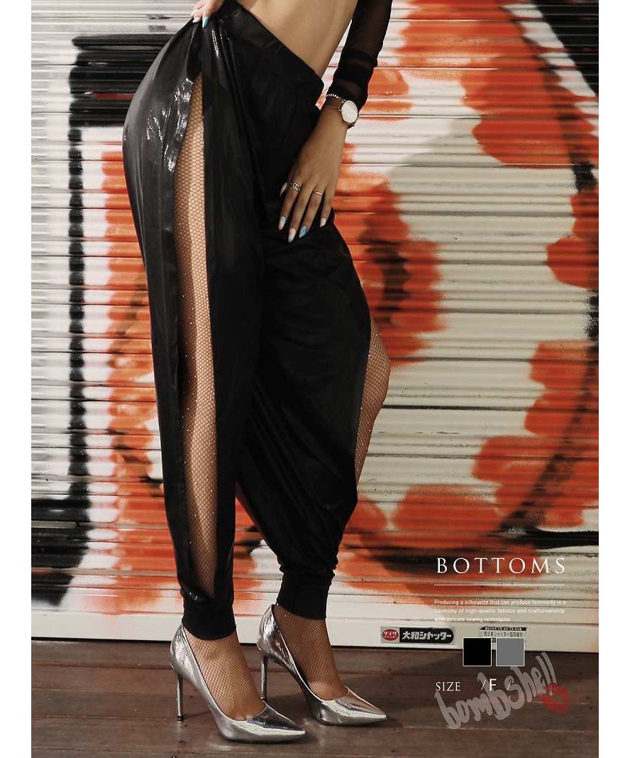 ボムシェル bombshell パンツ・サルエルパンツ メタリック ロング sexy 珍しい ロングパンツ ダンス衣装 プチプラ キラキラ イベント ストリート bombshell