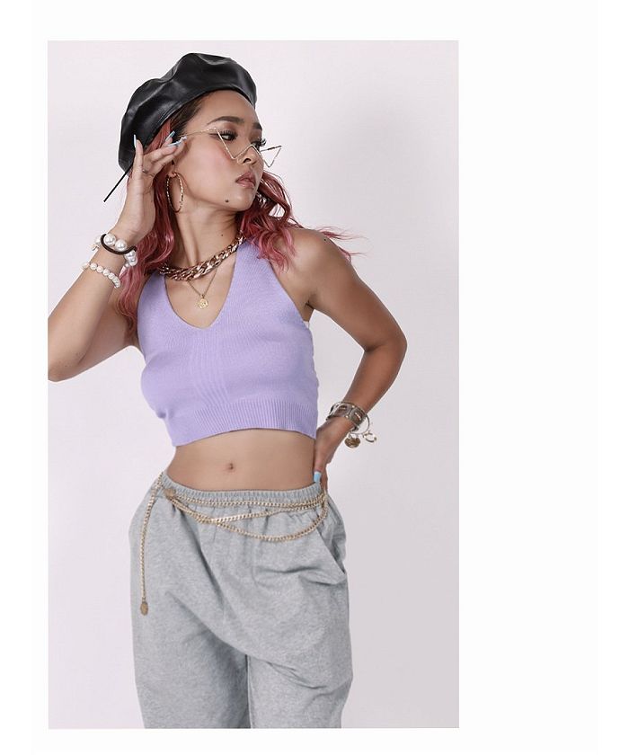 ボムシェル bombshell キャミソール・タンクトップ ニット キャミソール タンクトップ ショート丈 激安 インナー シンプル ダンス衣装 ホルターネック プチプラ Bbomb