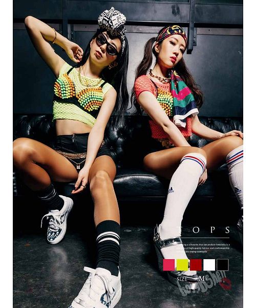 ボムシェル bombshell 半袖カットソー メッシュ トップス フィッシュネット ダンス 衣装 カラバリ豊富 Tシャツ 半袖 蛍光カラー HIPHOP bombshell