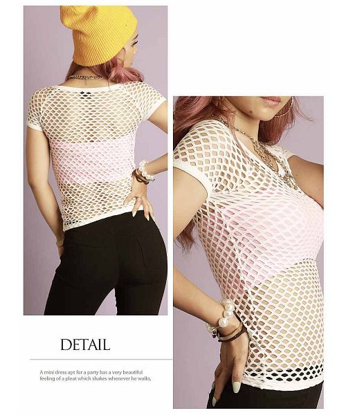 ボムシェル bombshell 半袖カットソー メッシュ トップス フィッシュネット ダンス 衣装 カラバリ豊富 Tシャツ 半袖 蛍光カラー HIPHOP bombshell