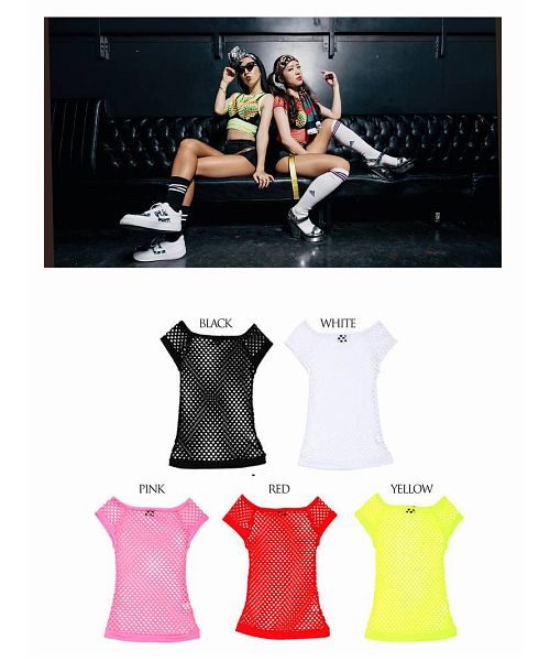 ボムシェル bombshell 半袖カットソー メッシュ トップス フィッシュネット ダンス 衣装 カラバリ豊富 Tシャツ 半袖 蛍光カラー HIPHOP bombshell