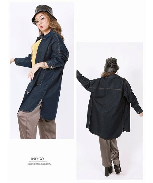 ボムシェル bombshell シャツ デニムシャツ アウター シャツワンピ オーバーサイズ カジュアル 長袖 ダンス HIPHOP デイリー使い 衣装 Bbomb