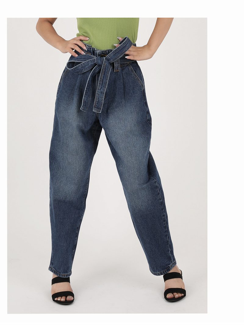 ボムシェル bombshell パンツ・サルエルパンツ デニムパンツ ボーイフレンドデニム ハイウエスト ロングパンツ リボンベルト ゆったり カジュアル 衣装 レディース ダンス Bbomb