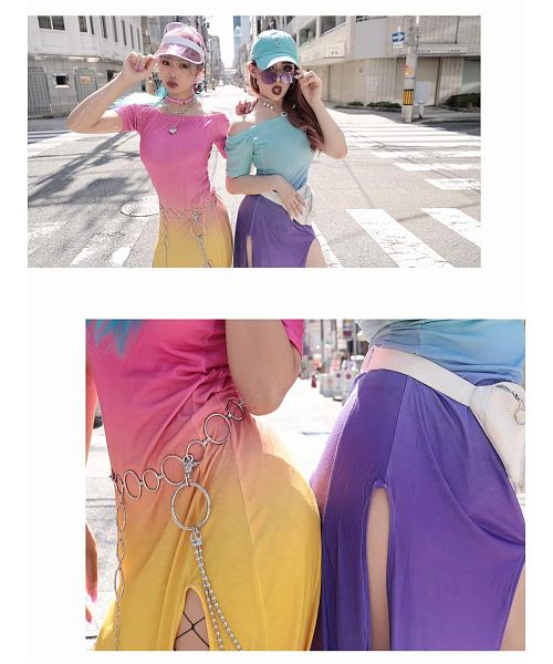 ボムシェル bombshell ワンピース ネオンカラーワンピース ワンピース マキシ丈 ロングワンピース 袖付き スリット 派手 ダンス衣装 コスチューム レディース Bbomb