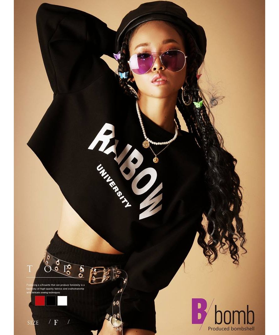 パーカー・トレーナー ショート丈 ロゴ ボリューム袖 トレーナー 切りっぱなし 長袖 へそ出し ダボダボ スウェット ストリートファッション Bbomb レッド