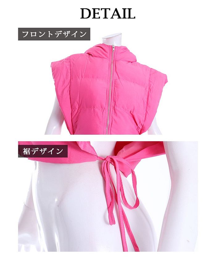 ボムシェル bombshell アウター アウター ダウンベスト 中綿 ネオンカラー ショート ボリューム ガールズ HIPHOP フード付き オープンサイド bombshell (ピンク) ピンク