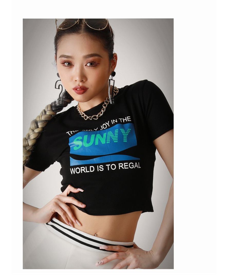 ボムシェル bombshell 半袖Tシャツ Tシャツ 半袖 ミニT トップス カットソー ショート丈 ヘソ出し 原色カラー 韓国ファッション ラウンドネック Bbomb