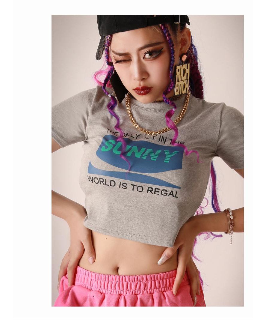 ボムシェル bombshell 半袖Tシャツ Tシャツ 半袖 ミニT トップス カットソー ショート丈 ヘソ出し 原色カラー 韓国ファッション ラウンドネック Bbomb