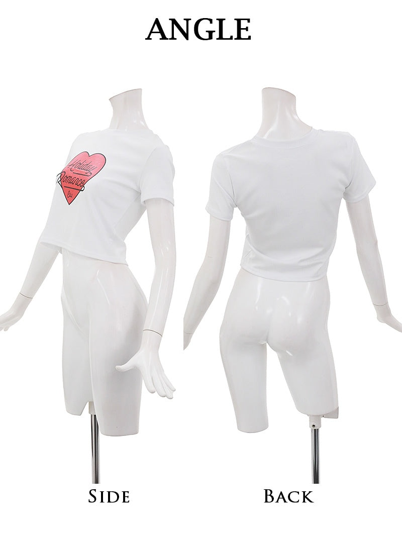 ボムシェル bombshell 半袖Tシャツ トップス Tシャツ 半袖 クロップ ショート ハート プリント ヘソ出し ミニ 小さめ Bbomb